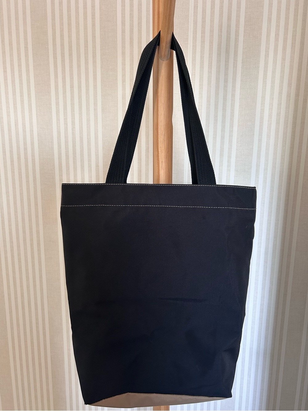 Herve Chapelier Classic Black & Tan Canvas Tote Bag Zip Top Double Handle